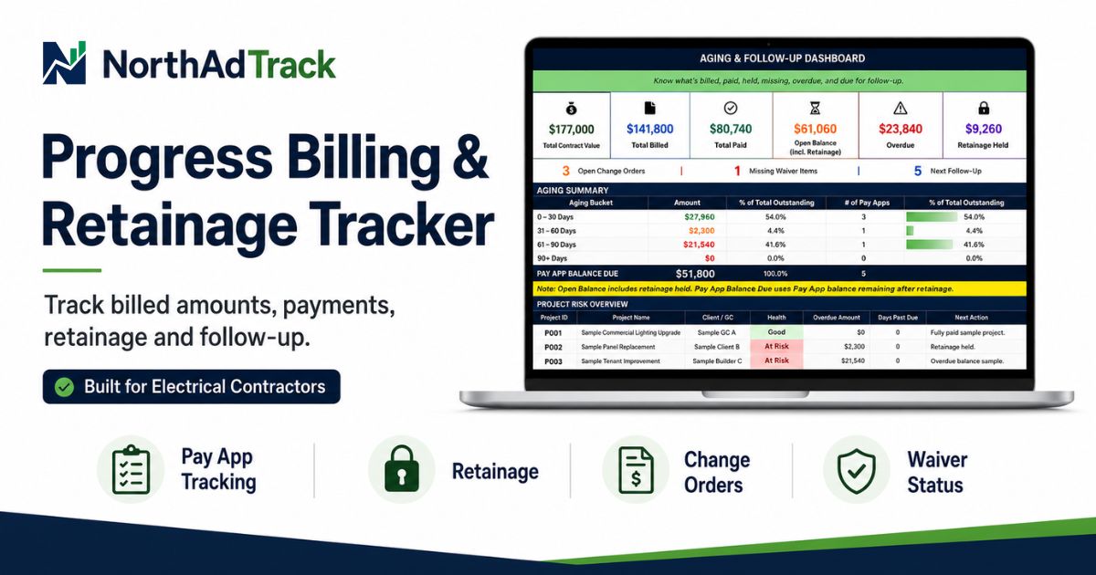 Electrical contractor payment tracker for invoices, retainage and payment follow-up